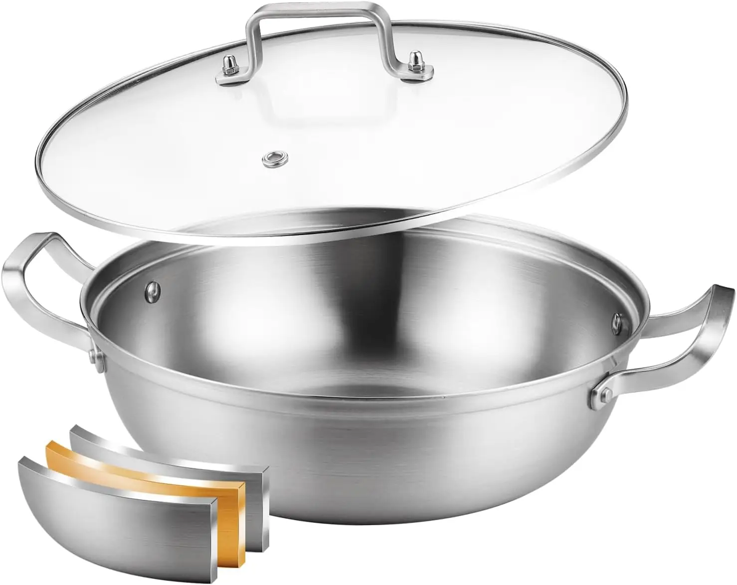 11' Tri-Ply Stainless Steel Saute Pan with Lid, 3.5QT Oven-Safe Induction Cookware, High-Side Stock Pot Up to 600℉
11' Tri-Ply Stainless Steel Saute Pan with Lid, 3.5QT Oven-Safe Induction Cookware, High-Side Stock Pot Up to 600℉