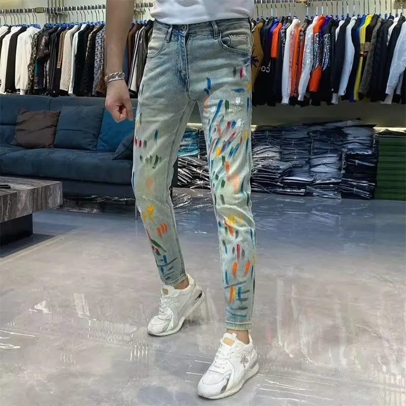 Men's Slim Fit Blue Jeans fiti Painted Casual Trousers Youth High Street Sle Spring Summer Autumn Winter Faionable
Men's Slim Fit Blue Jeans fiti Painted Casual Trousers Youth High Street Sle Spring Summer Autumn Winter Faionable