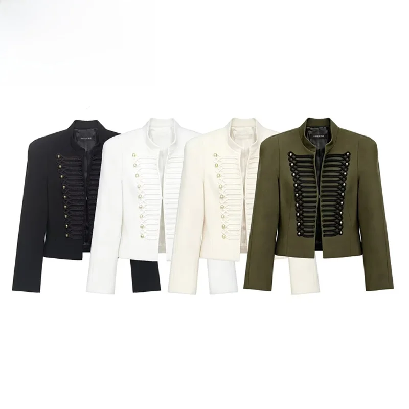 Fashionable Slim Fit Shoulder Pad Suit Jacket Women's Polyester Fiber Long Sleeve Stand Collar Short Coat European Style
Fashionable Slim Fit Shoulder Pad Suit Jacket Women's Polyester Fiber Long Sleeve Stand Collar Short Coat European Style