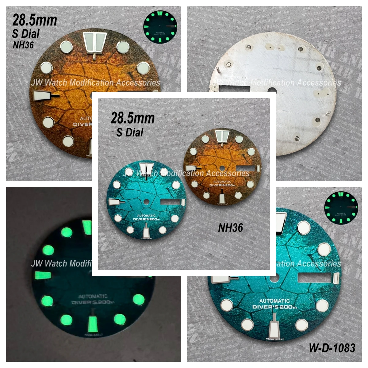 28.5mm S Logo Diving Dial Fit NH35/NH36/4R/7S Movement Green Luminous Tree Leaves Dual Calendar Watch Modification Accessories
28.5mm S Logo Diving Dial Fit NH35/NH36/4R/7S Movement Green Luminous Tree Leaves Dual Calendar Watch Modification Accessories