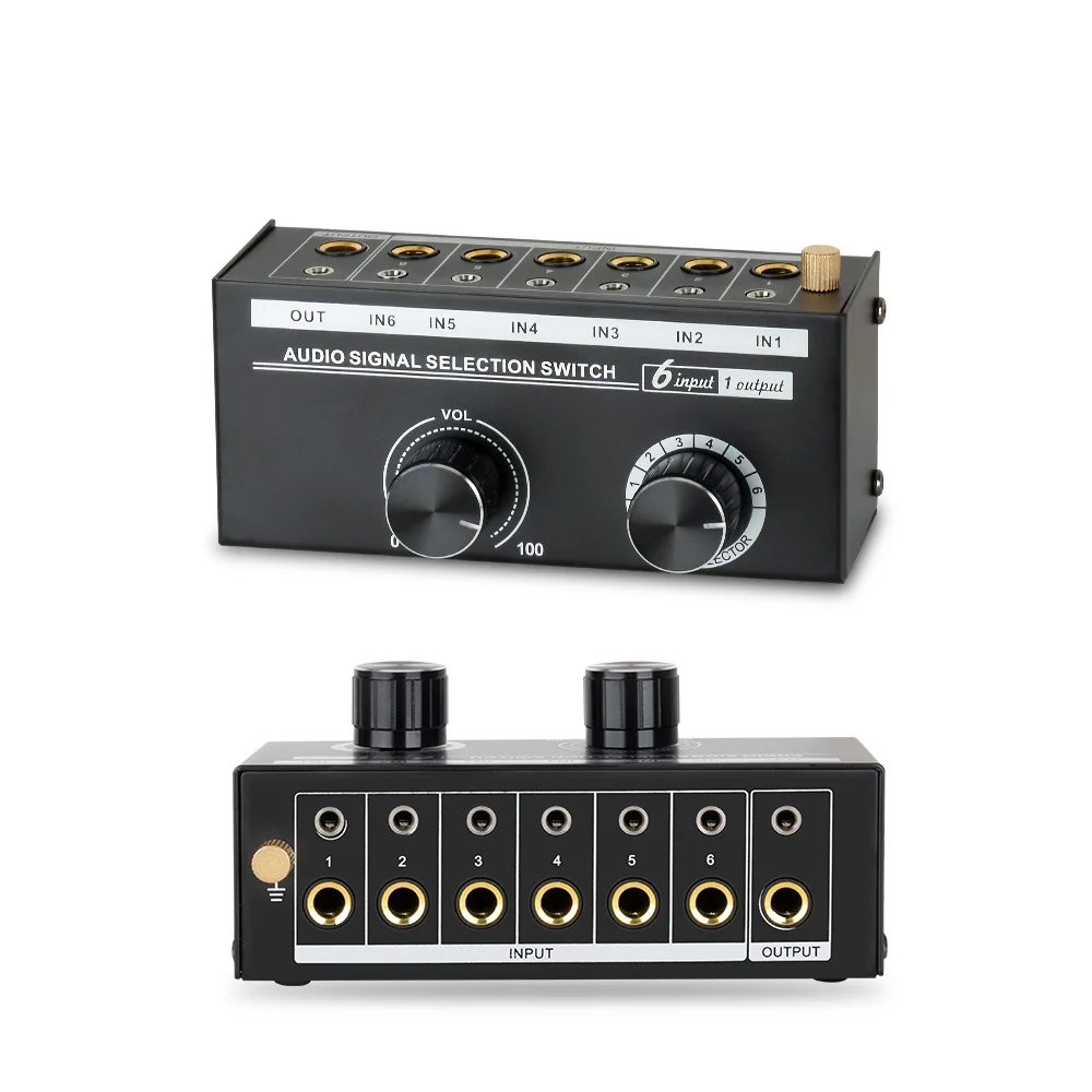 Audio Switcher Sound Channel Selector 3.5/6.5mm L/R Stereo Audio Switch 6 In 1 Out with Volume Control for Audio Signal Source
Audio Switcher Sound Channel Selector 3.5/6.5mm L/R Stereo Audio Switch 6 In 1 Out with Volume Control for Audio Signal Source