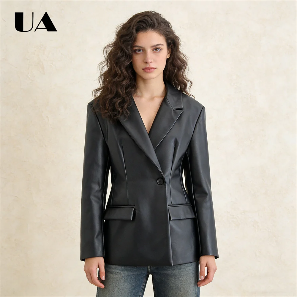 Черный блейзер из искусственной кожи с длинными рукавами, однобортный, с лацканами, приталенный, для офиса, работы, повседневный, формальный, модный, стильный блейзер
Черный блейзер из искусственной кожи с длинными рукавами, однобортный, с лацканами, приталенный, для офиса, работы, повседневный, формальный, модный, стильный блейзер