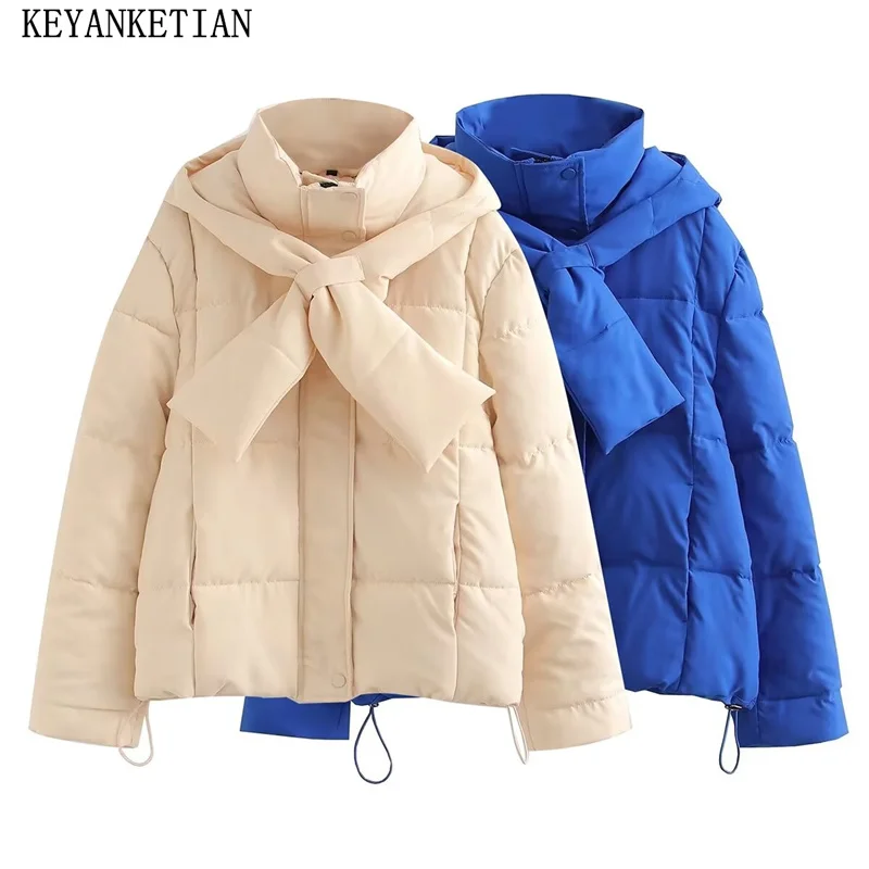 KEYANKETIAN 2024 New Women's Scarf collar Hooded padded jacket Winter Thick keep warm Solid color Outerwear Short Blazer Top
KEYANKETIAN 2024 New Women's Scarf collar Hooded padded jacket Winter Thick keep warm Solid color Outerwear Short Blazer Top