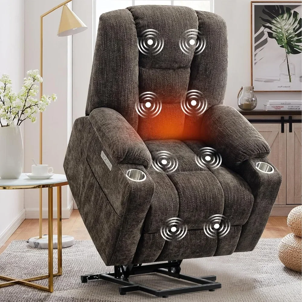 Electric Power Lift Recliner Chair with Heat & Massage for Elderly,Chenille Fabric Reclining Chairs w/2 Metal Cup Holders
Electric Power Lift Recliner Chair with Heat & Massage for Elderly,Chenille Fabric Reclining Chairs w/2 Metal Cup Holders
