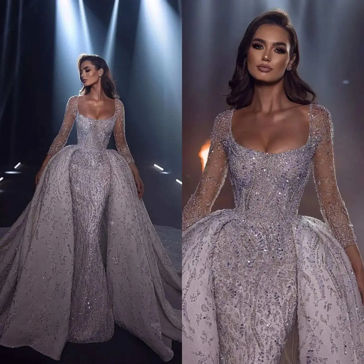 Customized Mermaid Wedding Dress Crystal Beaded Sequins Long Sleeve Bride Gowns Detachable Sweep Bridal Dresses
Customized Mermaid Wedding Dress Crystal Beaded Sequins Long Sleeve Bride Gowns Detachable Sweep Bridal Dresses