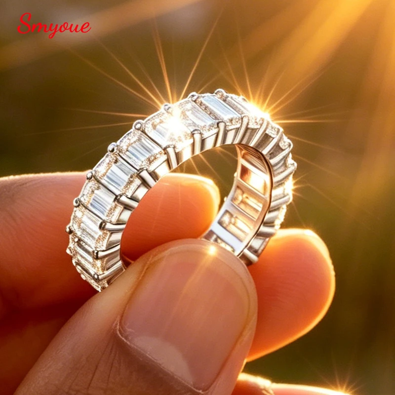 Smyoue 18k Plated 3*5mm Emerald Cut Moissanite Rings for Women Halo Full Eternity Bands Wedding Jewelry S925 Sterling Silver
Smyoue 18k Plated 3*5mm Emerald Cut Moissanite Rings for Women Halo Full Eternity Bands Wedding Jewelry S925 Sterling Silver