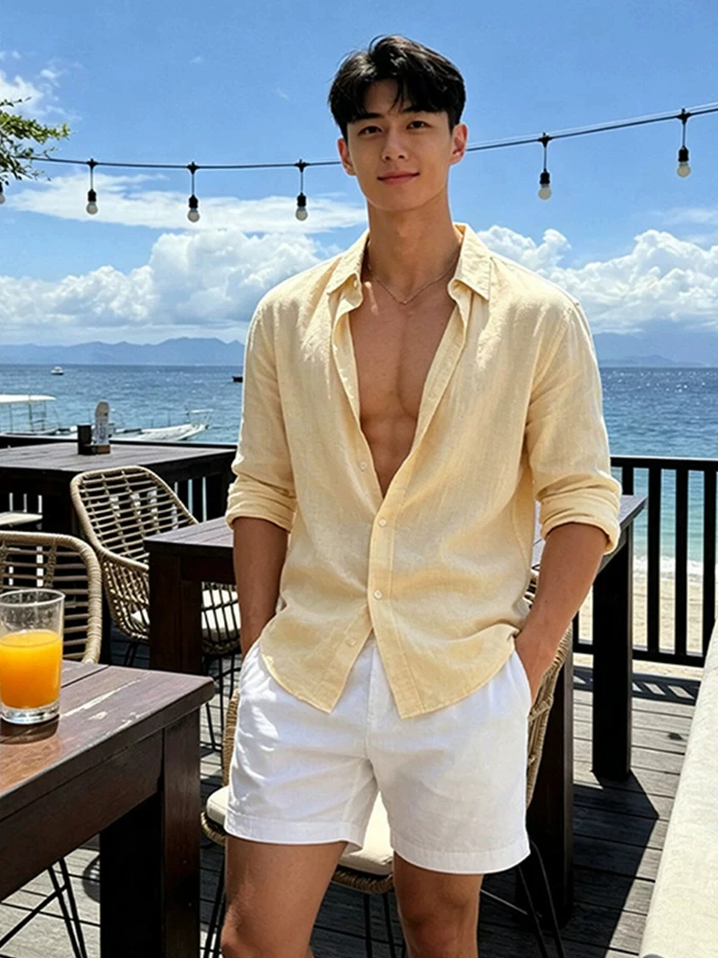 Summer Beach Style Yellow Linen Long Sleeve Men's Shirt Lightweight Loose Fit Sun Protection Outerwear Casual Summer Shirt
Summer Beach Style Yellow Linen Long Sleeve Men's Shirt Lightweight Loose Fit Sun Protection Outerwear Casual Summer Shirt