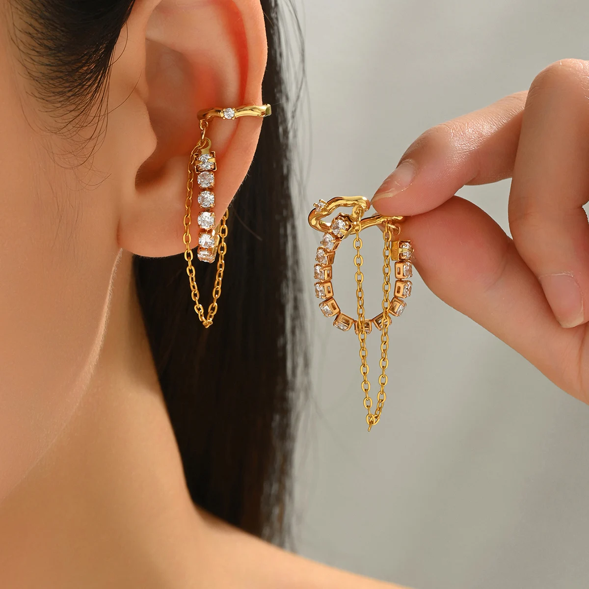 Fashion Double-layer Zircon Tassel Chain Cartilage Clip Earrings Women Gold Plated No Piercing Ear Cuff Luxury Wedding Jewelry
Fashion Double-layer Zircon Tassel Chain Cartilage Clip Earrings Women Gold Plated No Piercing Ear Cuff Luxury Wedding Jewelry