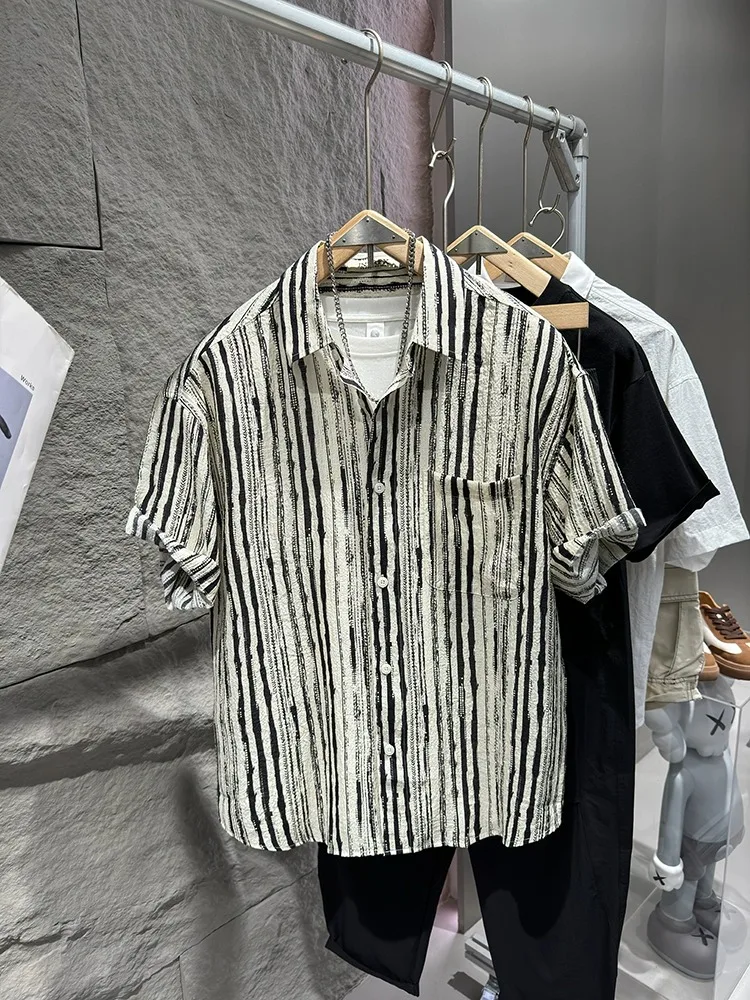 Summer Men's Striped Short Sleeve Shirt Loose Fit Standard Style Printed Neck Breathable Sun-Protective Casual Top
Summer Men's Striped Short Sleeve Shirt Loose Fit Standard Style Printed Neck Breathable Sun-Protective Casual Top