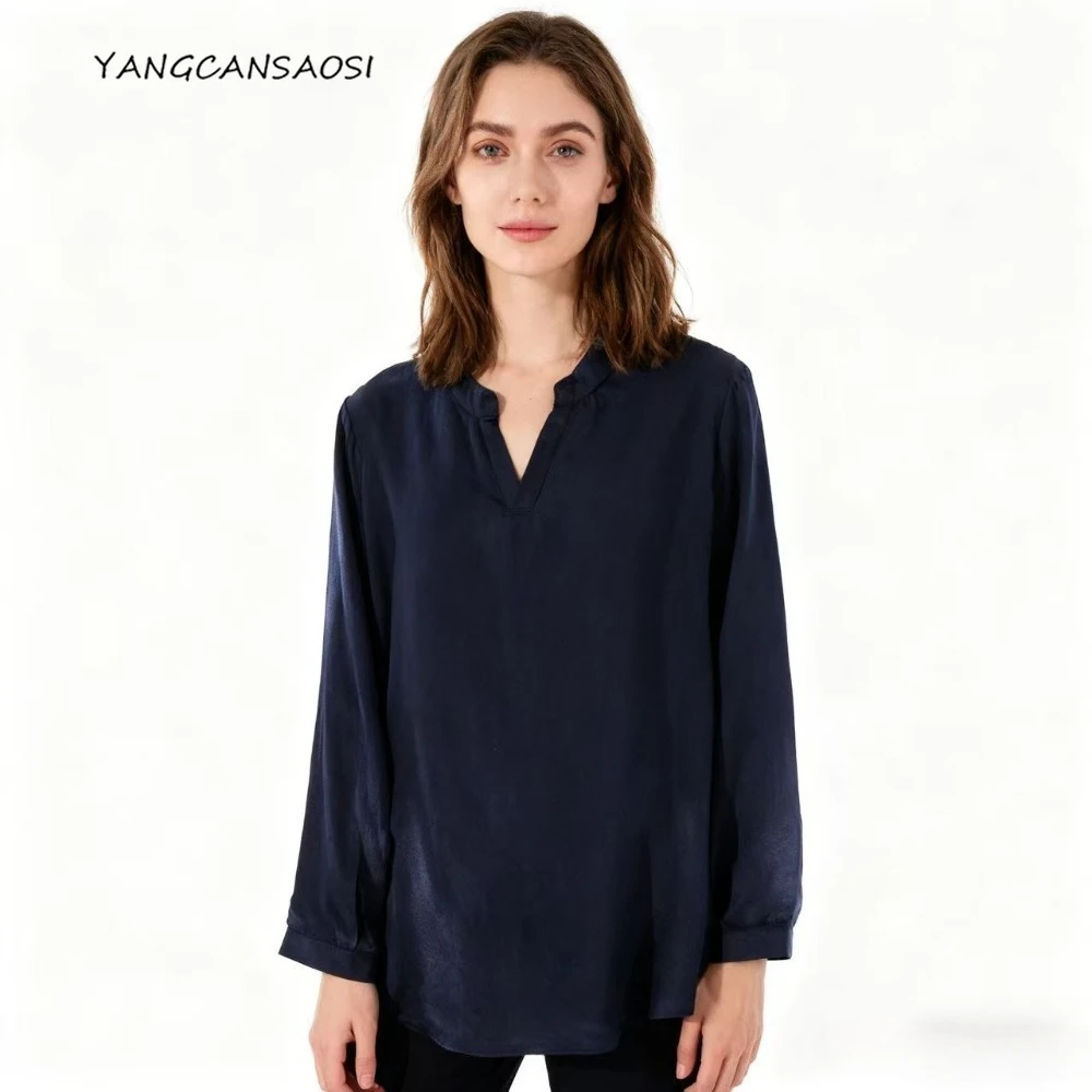 Женская весна/осень 2022, новая 100% натуральная шелковая атласная футболка SangBo с v-образным вырезом и длинными рукавами, приятная для кожи, свободная футболка в стиле OL
Женская весна/осень 2022, новая 100% натуральная шелковая атласная футболка SangBo с v-образным вырезом и длинными рукавами, приятная для кожи, свободная футболка в стиле OL