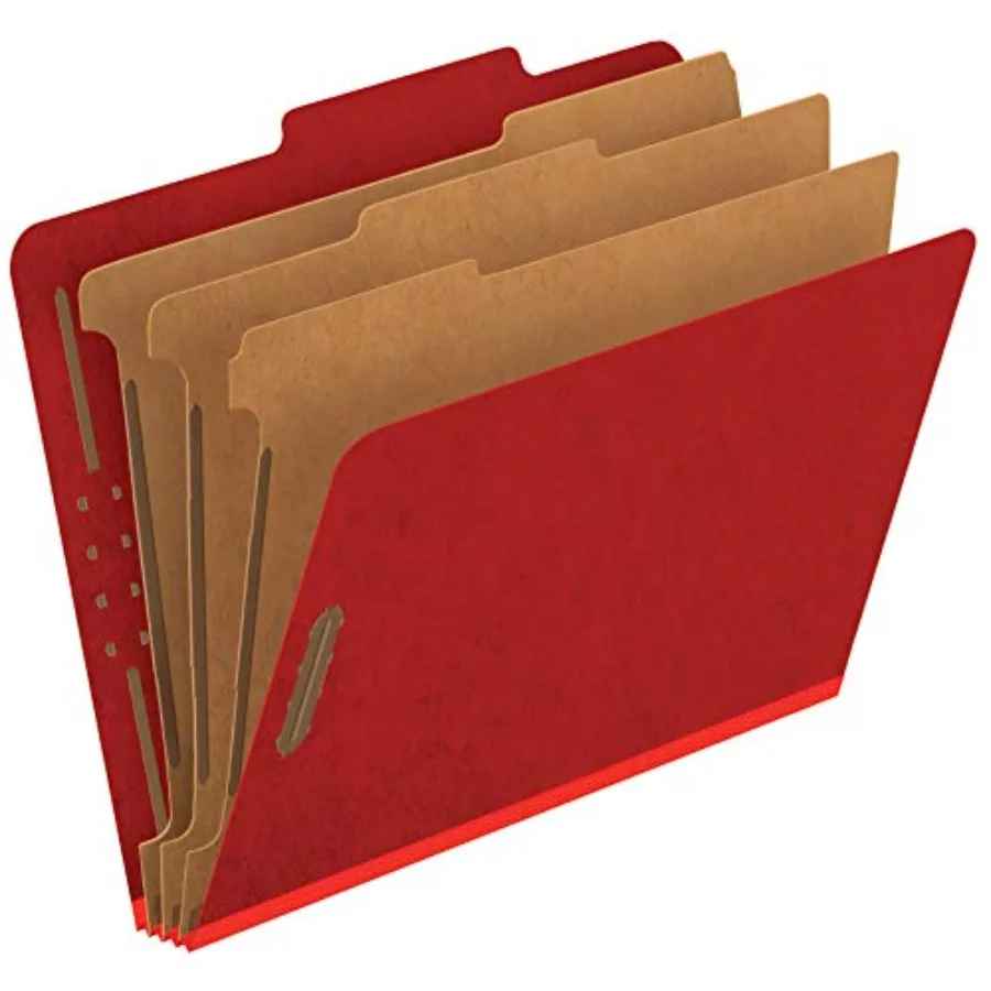 Pressboard Classification File Folders 3 Dividers 2" Embedded Fasteners 2/5 Tab Cut Letter Size Bright Red Box of 10
Pressboard Classification File Folders 3 Dividers 2" Embedded Fasteners 2/5 Tab Cut Letter Size Bright Red Box of 10