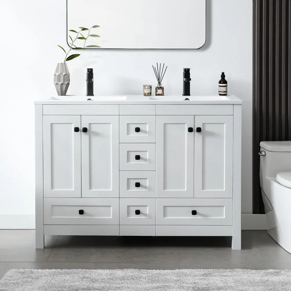 48” Bathroom Vanity with Sink, Modern Painted Bathroom Storage Cabinet with 2 Resin Basin Sinks Top, Faucet and Drawers
48” Bathroom Vanity with Sink, Modern Painted Bathroom Storage Cabinet with 2 Resin Basin Sinks Top, Faucet and Drawers