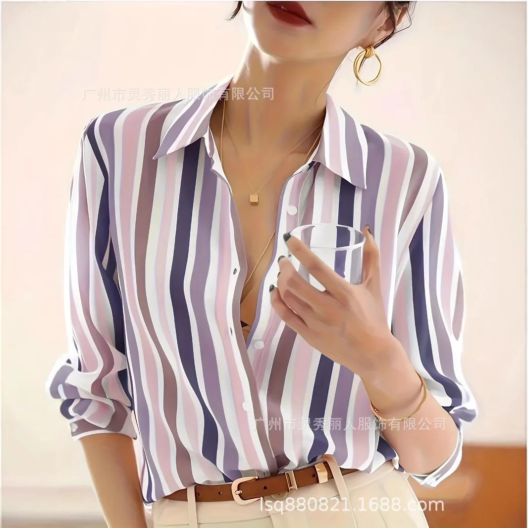 Woman Clothing Informal Shirt With Stripe Print For Women, Elegant Night Dressed With Flap And Buttons, Large Size, 2025 Novelty
Woman Clothing Informal Shirt With Stripe Print For Women, Elegant Night Dressed With Flap And Buttons, Large Size, 2025 Novelty