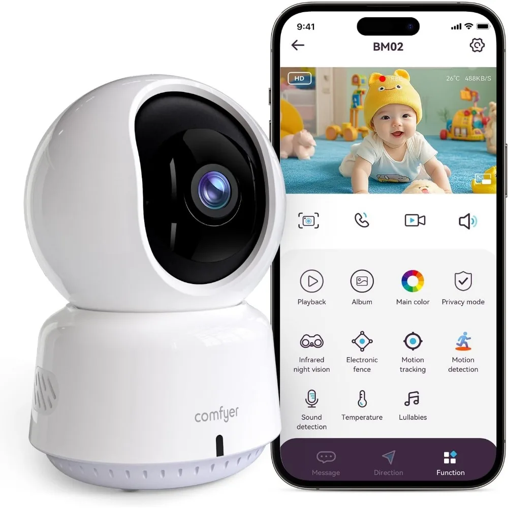 Baby/pet monitor for indoor security, monitoring with smart phone app, 2k qhd resolution, auto tracking/motion dection, 2-way au
Baby/pet monitor for indoor security, monitoring with smart phone app, 2k qhd resolution, auto tracking/motion dection, 2-way au
