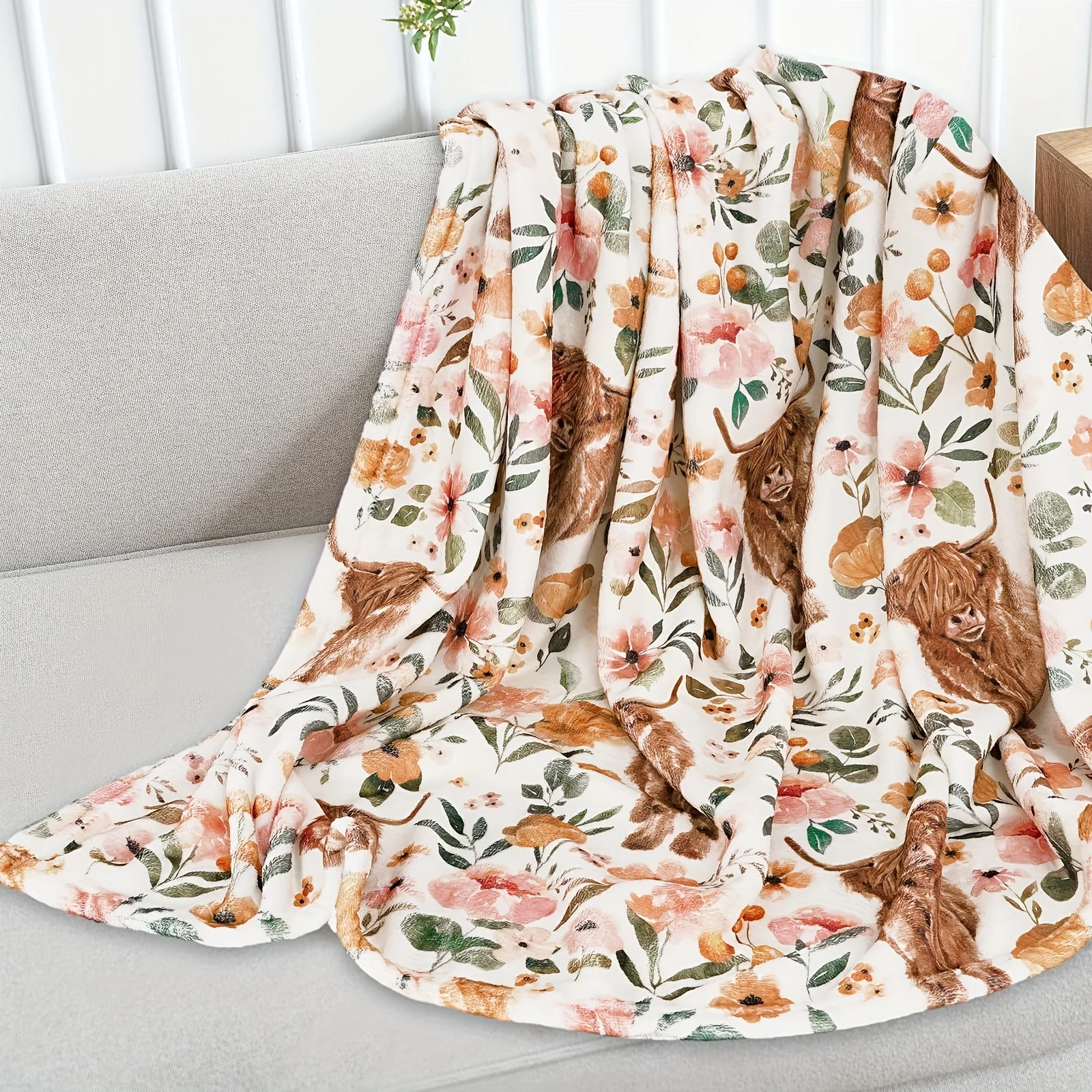 Soft & Warm Cozy Floral Highland Cow Print Flannel Throw Blanket - Machine Washable for Couch, Bed, Office, and Travel in Spring
Soft & Warm Cozy Floral Highland Cow Print Flannel Throw Blanket - Machine Washable for Couch, Bed, Office, and Travel in Spring