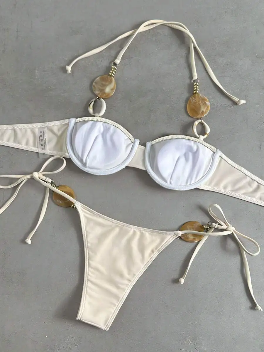 Women Solid Color Backless Tie-Front Ruched Underwire Bikini Set For Beach Holiday
Women Solid Color Backless Tie-Front Ruched Underwire Bikini Set For Beach Holiday
