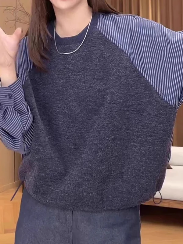 Премиум-свитшот в полоску свободного кроя с круглым вырезом, женский, осенне-зимний, больших размеров, стройнящий, скрывающий недостатки фигуры
Премиум-свитшот в полоску свободного кроя с круглым вырезом, женский, осенне-зимний, больших размеров, стройнящий, скрывающий недостатки фигуры