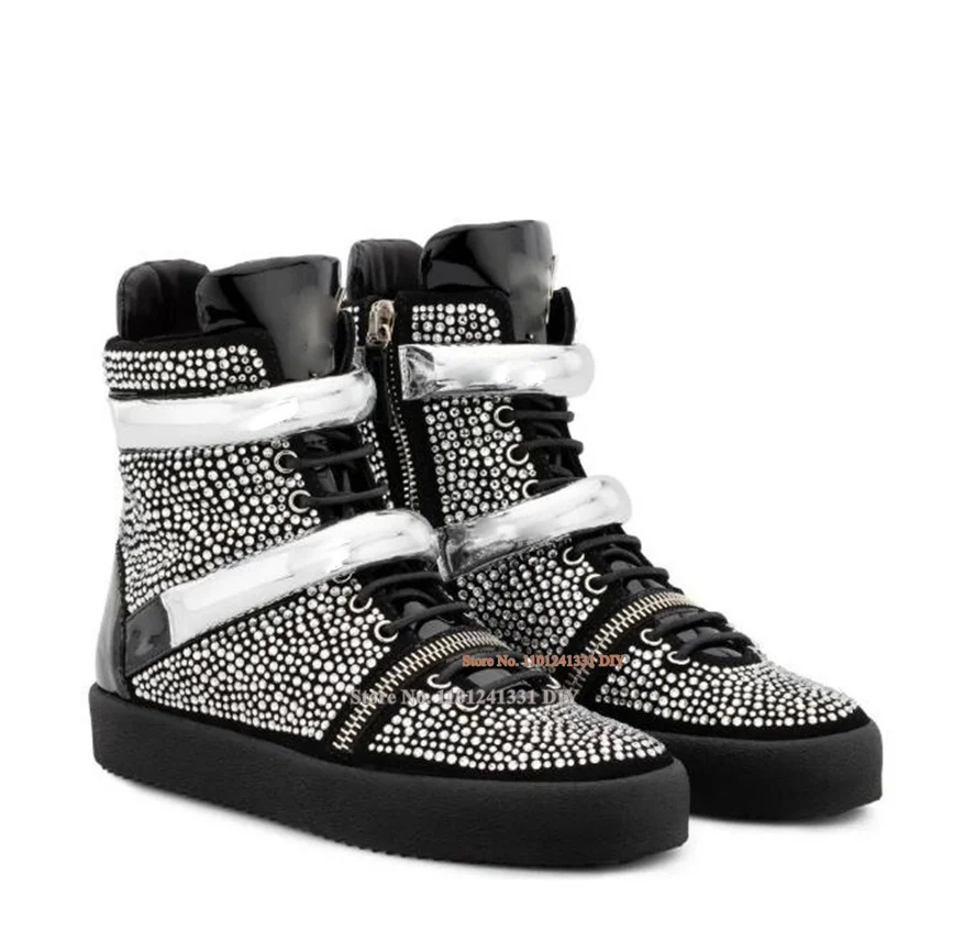 Black Crystal Embellishment High Top Trainers Side Zipper Lace Up Board Shoes Men Daily Casual Shoes Zapatillas Hombre Chaussure
Black Crystal Embellishment High Top Trainers Side Zipper Lace Up Board Shoes Men Daily Casual Shoes Zapatillas Hombre Chaussure