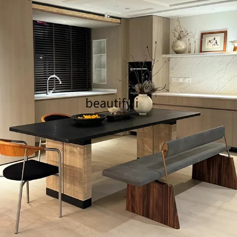 Y Medieval designer art creative dining table wabi-sabi wind, rattan legs retro rectangular solid wood dining table
Y Medieval designer art creative dining table wabi-sabi wind, rattan legs retro rectangular solid wood dining table