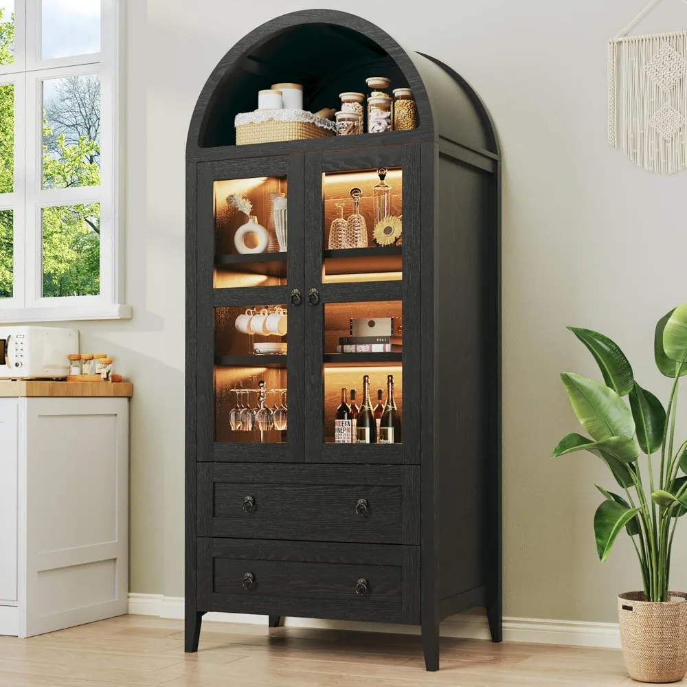 71" Tall Arched Kitchen Pantry,Arched Cabinet with LED Lights, Kitchen Storage Cabinets with 2 Large Drawers,Adjustable Shelves
71" Tall Arched Kitchen Pantry,Arched Cabinet with LED Lights, Kitchen Storage Cabinets with 2 Large Drawers,Adjustable Shelves