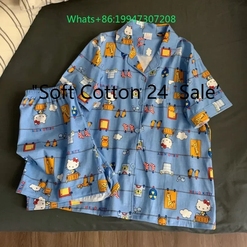 Summer new blue lapel pure cotton cartoon Hello Kitty pajamas women's sweet short-sleeved shorts loungewear two-piece set
Summer new blue lapel pure cotton cartoon Hello Kitty pajamas women's sweet short-sleeved shorts loungewear two-piece set