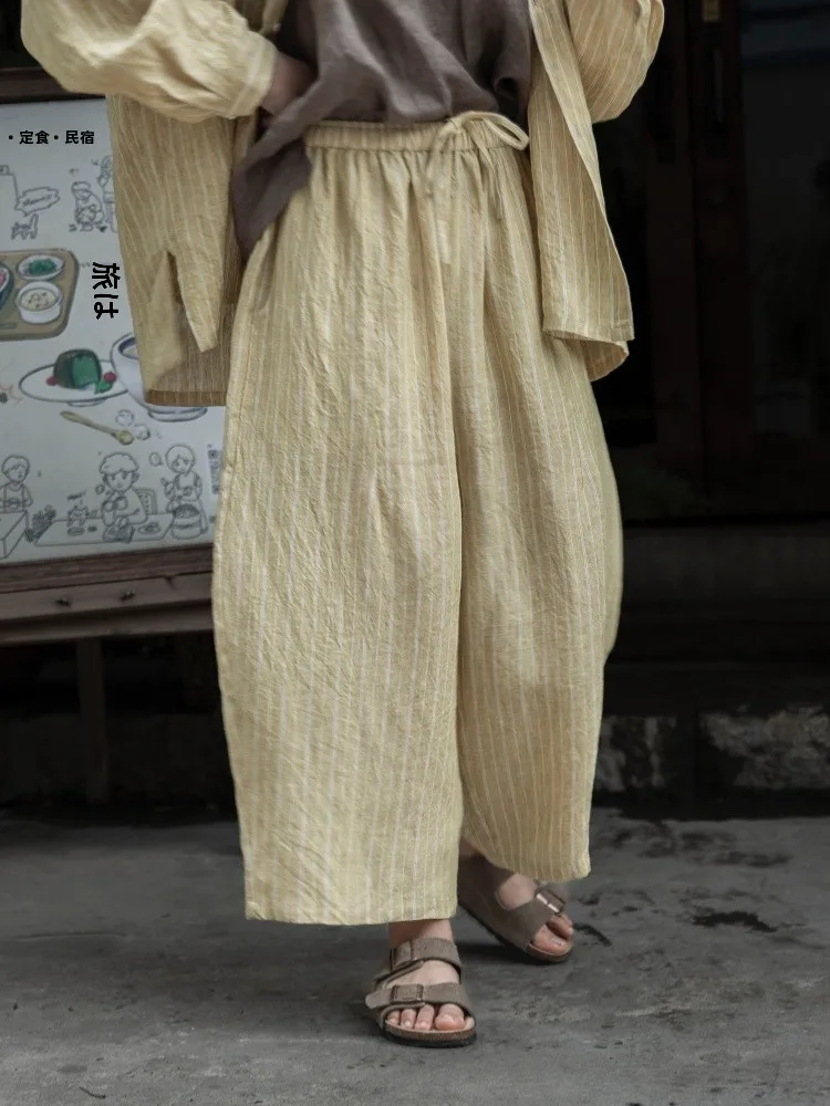 Yellow Striped Linen Casual Pants Women's Loose Fit Simple Style City Original Design Summer Comfortable Wide Leg Trousers
Yellow Striped Linen Casual Pants Women's Loose Fit Simple Style City Original Design Summer Comfortable Wide Leg Trousers