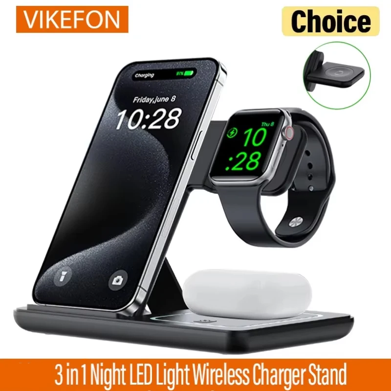 3 in 1 Foldable Night LED Light Wireless Charger Stand For iPhone Samsung Apple Watch 2-8 SE Airpods Fast Charging Station
3 in 1 Foldable Night LED Light Wireless Charger Stand For iPhone Samsung Apple Watch 2-8 SE Airpods Fast Charging Station