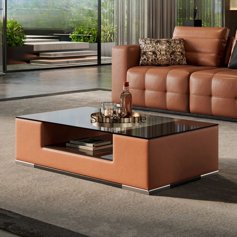 Italian light luxury high-end tempered glass surface rectangular high-end tea table
Italian light luxury high-end tempered glass surface rectangular high-end tea table