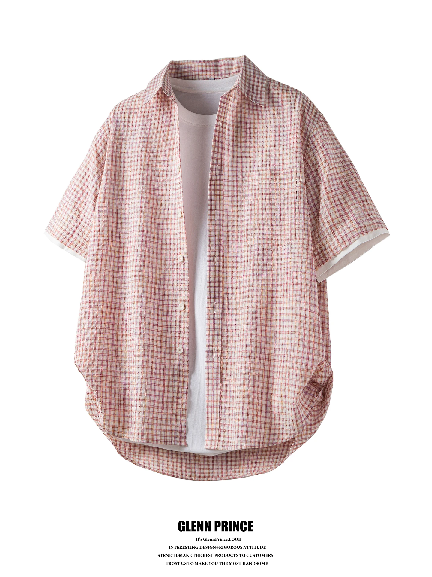 Loose Casual Short Sleeve Plaid Bubble Shirt for Men Pink Summer Leisure GPstudio Outdoor Turn-down Collar Checkered Shirt
Loose Casual Short Sleeve Plaid Bubble Shirt for Men Pink Summer Leisure GPstudio Outdoor Turn-down Collar Checkered Shirt