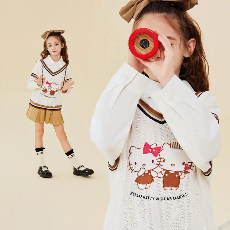Свитер Hello Kitty для девочек, вязаный весенне-осенний стиль, повседневный уличный милый дышащий детский свитер с героями мультфильмов, новый стиль, свободный и
Свитер Hello Kitty для девочек, вязаный весенне-осенний стиль, повседневный уличный милый дышащий детский свитер с героями мультфильмов, новый стиль, свободный и