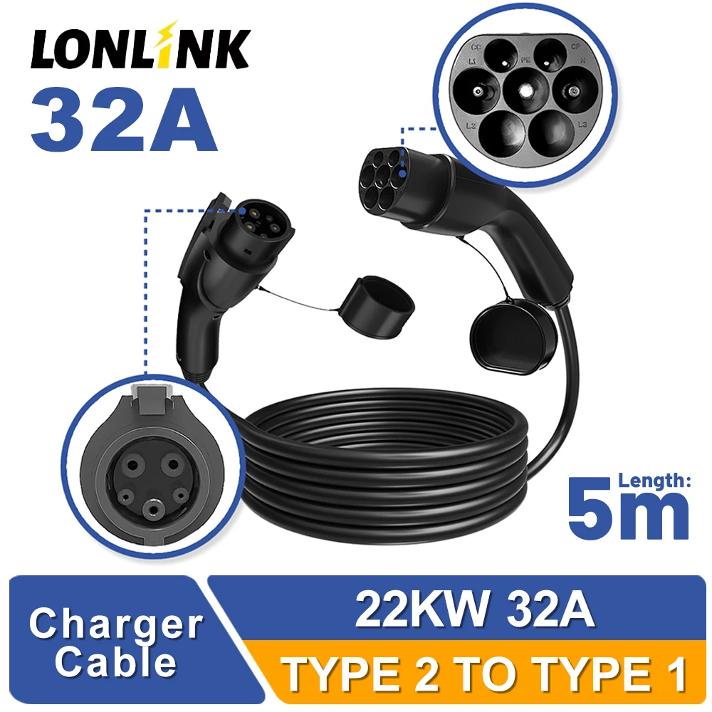 Lonlink PortableEV Зарядный кабель типа 2, для типа 1, 32A, 7,2 кВт, электромобиль, гибридные автомобили PHEV, полная длина, 5 метров для VW
Lonlink PortableEV Зарядный кабель типа 2, для типа 1, 32A, 7,2 кВт, электромобиль, гибридные автомобили PHEV, полная длина, 5 метров для VW