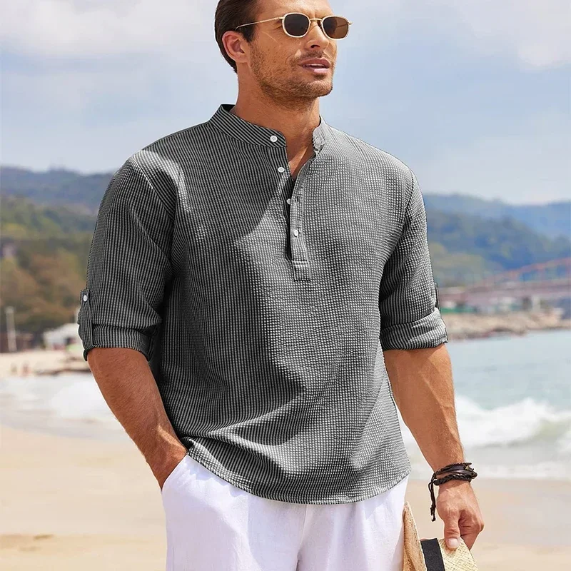2024 New Long Sleeve Men's Casual Blouse Stand Button Neck Cotton Linen Shirts Solid Loose Tops Tee Shirt Spring Summer Shirts
2024 New Long Sleeve Men's Casual Blouse Stand Button Neck Cotton Linen Shirts Solid Loose Tops Tee Shirt Spring Summer Shirts