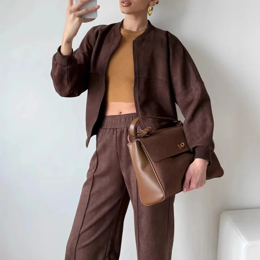 High Waist Loose Pants Suit Women's Fashion Lady Sportswear +Women's 2-piece Retro Solid Color Zipper Bomber Jacket Sweatshirt
High Waist Loose Pants Suit Women's Fashion Lady Sportswear +Women's 2-piece Retro Solid Color Zipper Bomber Jacket Sweatshirt