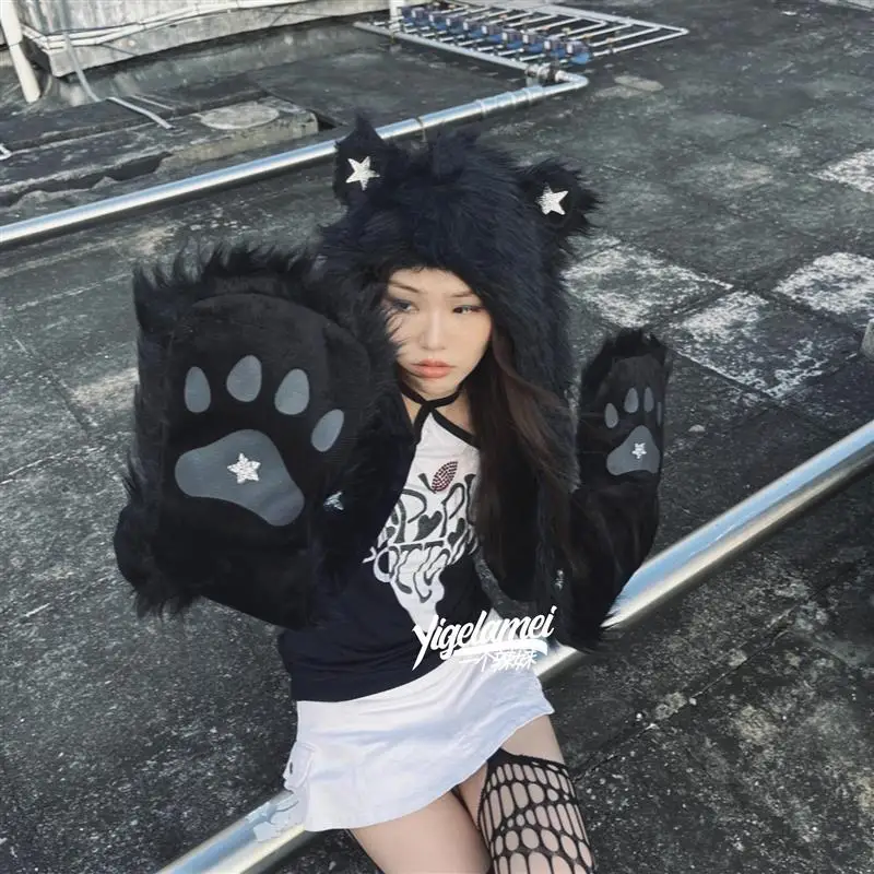 Japanese Genjuku Subculture Punk Warm Autumn Winter Furry Faux Fur Y2K Hooded Scarf Gloves Gothic Stars Black Hat Gloves sets
Japanese Genjuku Subculture Punk Warm Autumn Winter Furry Faux Fur Y2K Hooded Scarf Gloves Gothic Stars Black Hat Gloves sets