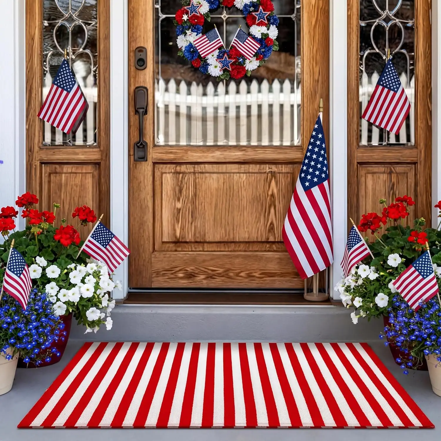 Red and White Striped Outdoor Rug, 24x35 Inch Patriotic Doormat for Memorial Day Entryway
Red and White Striped Outdoor Rug, 24x35 Inch Patriotic Doormat for Memorial Day Entryway