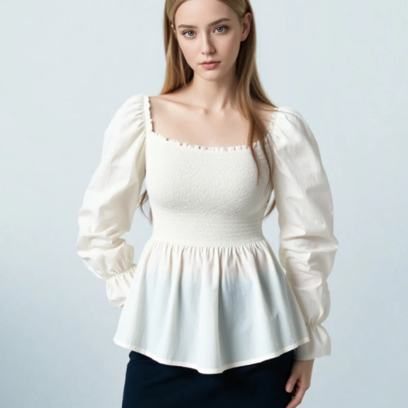 2025 Elegant Long Sleeve Pleated Office Lady Blouse Sweet Square Neck Shirt Casual Elastic Tops Korean Women's Clothing 8023
2025 Elegant Long Sleeve Pleated Office Lady Blouse Sweet Square Neck Shirt Casual Elastic Tops Korean Women's Clothing 8023