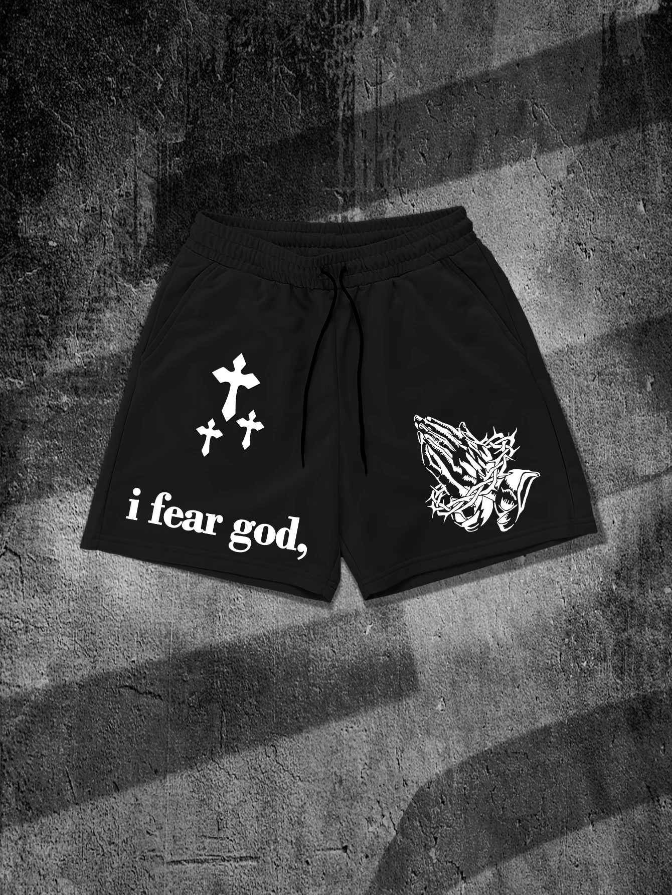 Men's I Fear God Praying Hands Holy Cross Graphic Shorts Dark Grunge Streetwear Drawstring Quick Dry Casual Sports Short Pants
Men's I Fear God Praying Hands Holy Cross Graphic Shorts Dark Grunge Streetwear Drawstring Quick Dry Casual Sports Short Pants