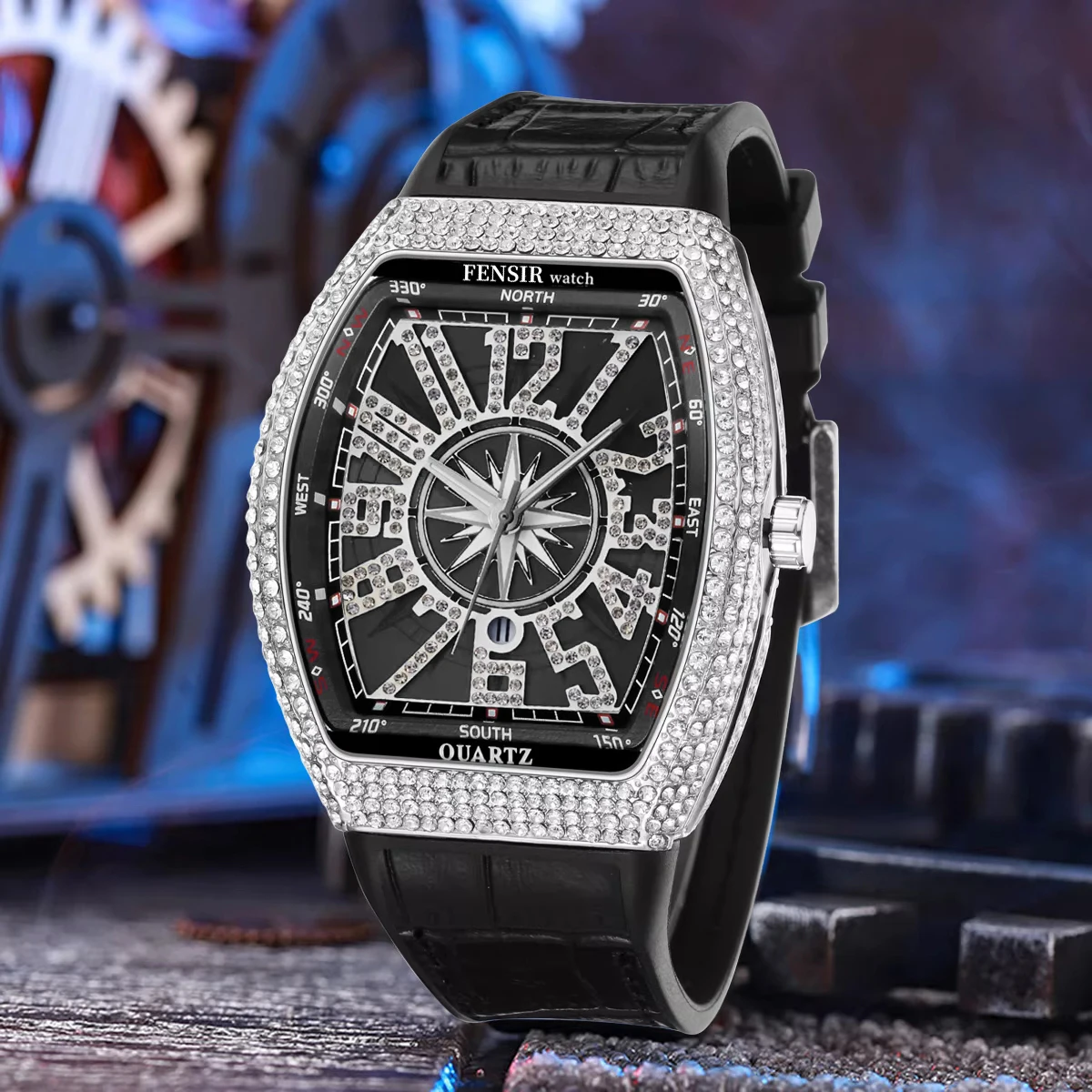 Hot-Selling Men's Quartz Watch, Barrel-Shaped Large Dial with Diamond Inlays, Unique Dial Design, Waterproof, Rubber Strap, Street Hip-Hop Style, a Must-Have for Students, Internet Celebrity Hot Item, New Fashion Men's Watch
Hot-Selling Men's Quartz Watch, Barrel-Shaped Large Dial with Diamond Inlays, Unique Dial Design, Waterproof, Rubber Strap, Street Hip-Hop Style, a Must-Have for Students, Internet Celebrity Hot Item, New Fashion Men's Watch