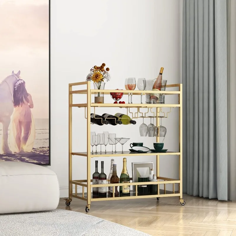 Bar Cart Gold with Bottle Storage and Wine Glass, Rolling Serving Bar Cart on Wheels Indoor & Outdoor, Patio, Gold Kitchen
Bar Cart Gold with Bottle Storage and Wine Glass, Rolling Serving Bar Cart on Wheels Indoor & Outdoor, Patio, Gold Kitchen