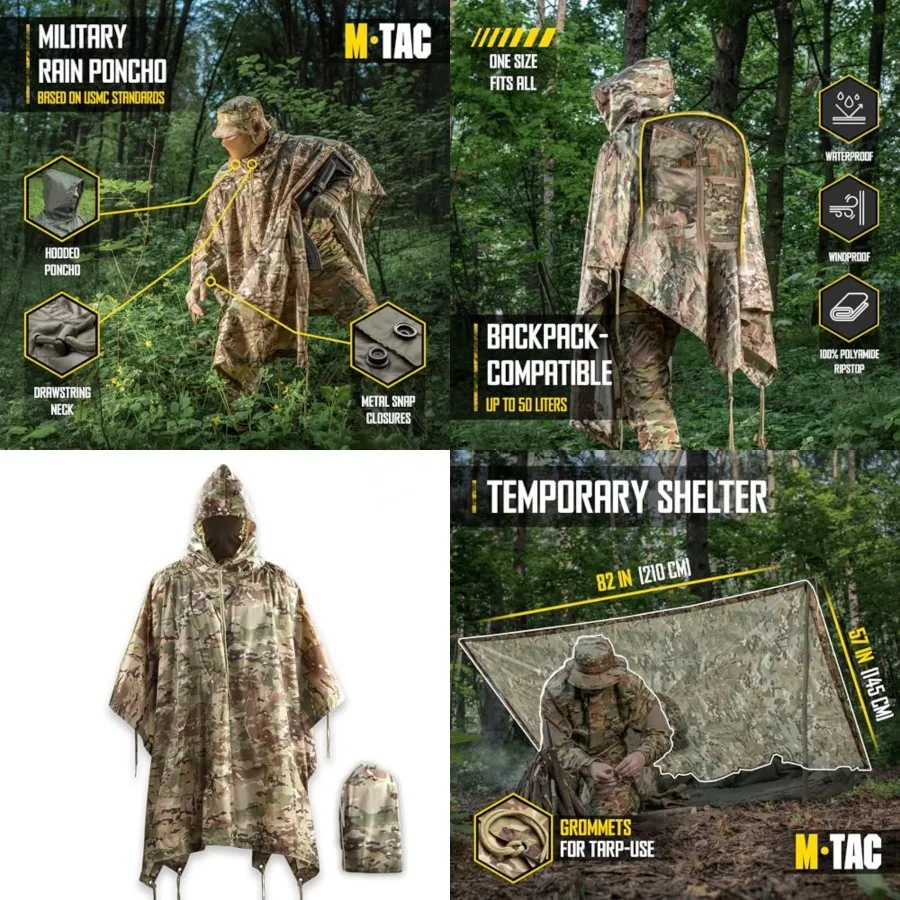 M-Tac Tactical Rain Poncho - Army Military Poncho Shelter - Waterproof Ripstop Camping Hiking Outdoor Hunting Rain Ponchos
M-Tac Tactical Rain Poncho - Army Military Poncho Shelter - Waterproof Ripstop Camping Hiking Outdoor Hunting Rain Ponchos