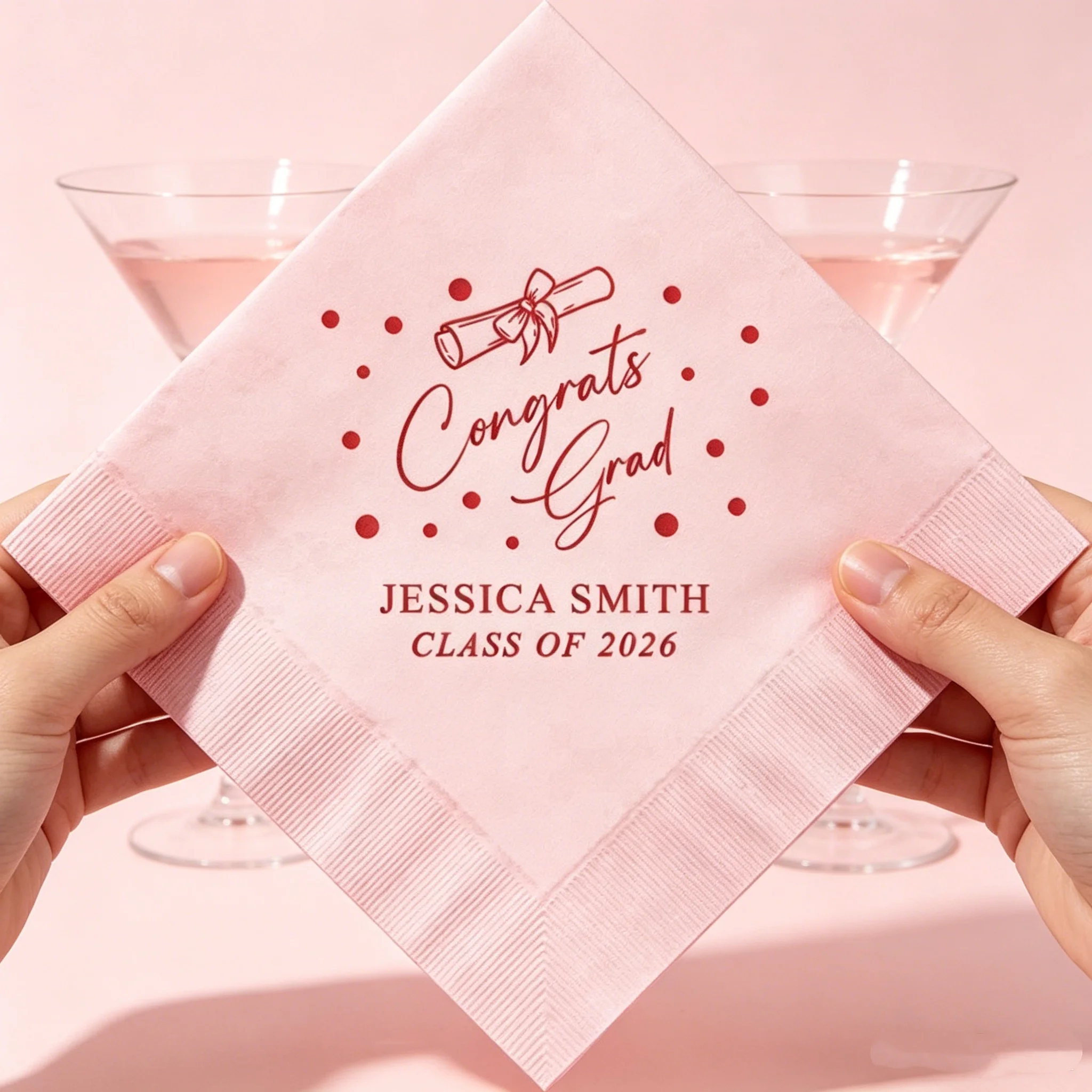 50pcs Personalized Graduation Party Napkins, Custom Name & Class Year with Red Foil "Congrats Grad" Script, White Disposable Coc
50pcs Personalized Graduation Party Napkins, Custom Name & Class Year with Red Foil "Congrats Grad" Script, White Disposable Coc