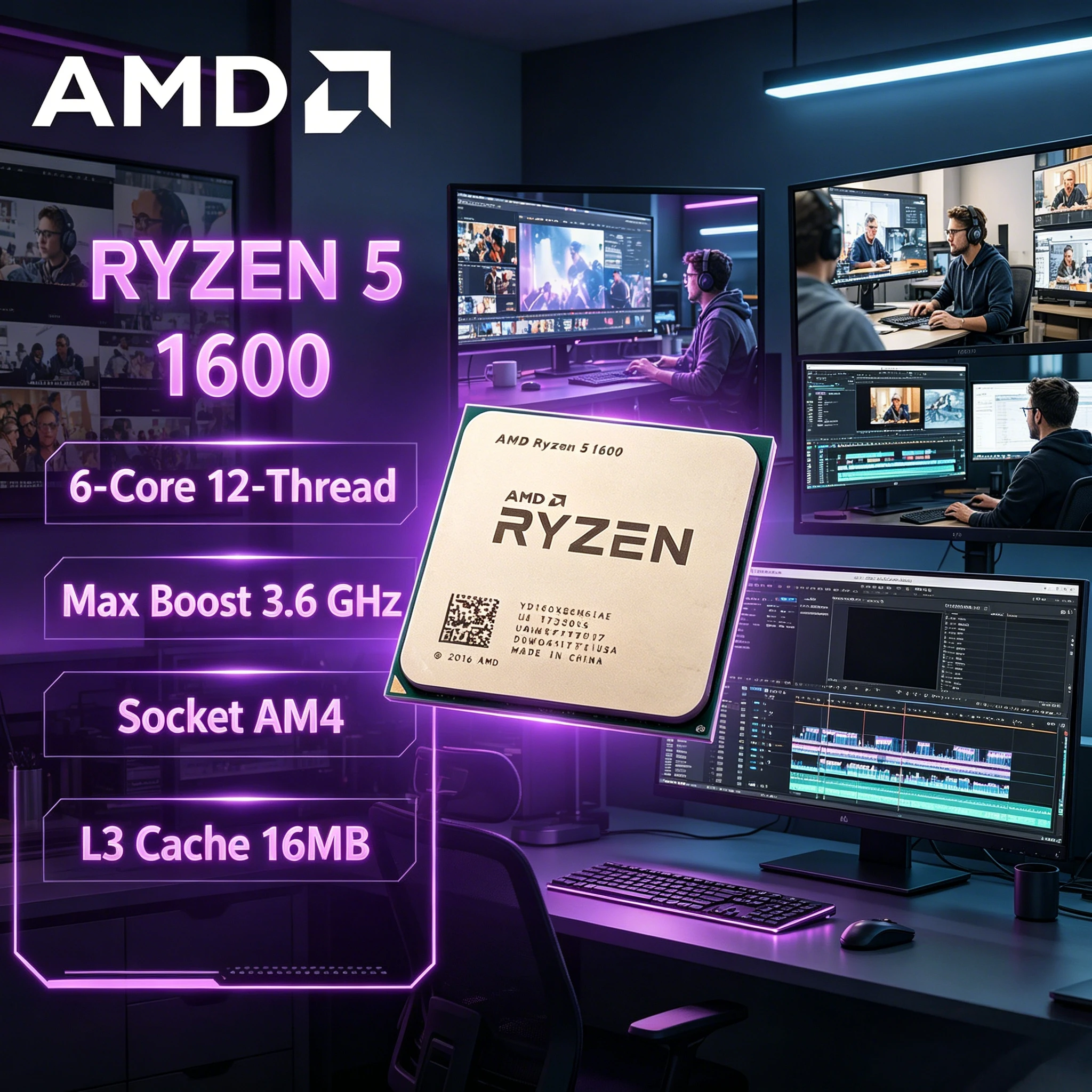 AMD Ryzen 5 1600 Six-Core Twelve-Thread 3.6GHz Boost Unlocked AM4 Desktop Processor with 16MB L3 Cache and Wraith Stealth Cooler
AMD Ryzen 5 1600 Six-Core Twelve-Thread 3.6GHz Boost Unlocked AM4 Desktop Processor with 16MB L3 Cache and Wraith Stealth Cooler