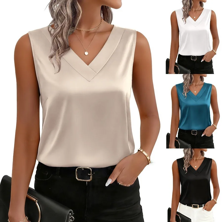 Summer Women's Clothing V Neck Sleeveless Satin Tank Top Elegant Casual Wear For Polyester Regular Fit Vintage Y2k Style
Summer Women's Clothing V Neck Sleeveless Satin Tank Top Elegant Casual Wear For Polyester Regular Fit Vintage Y2k Style