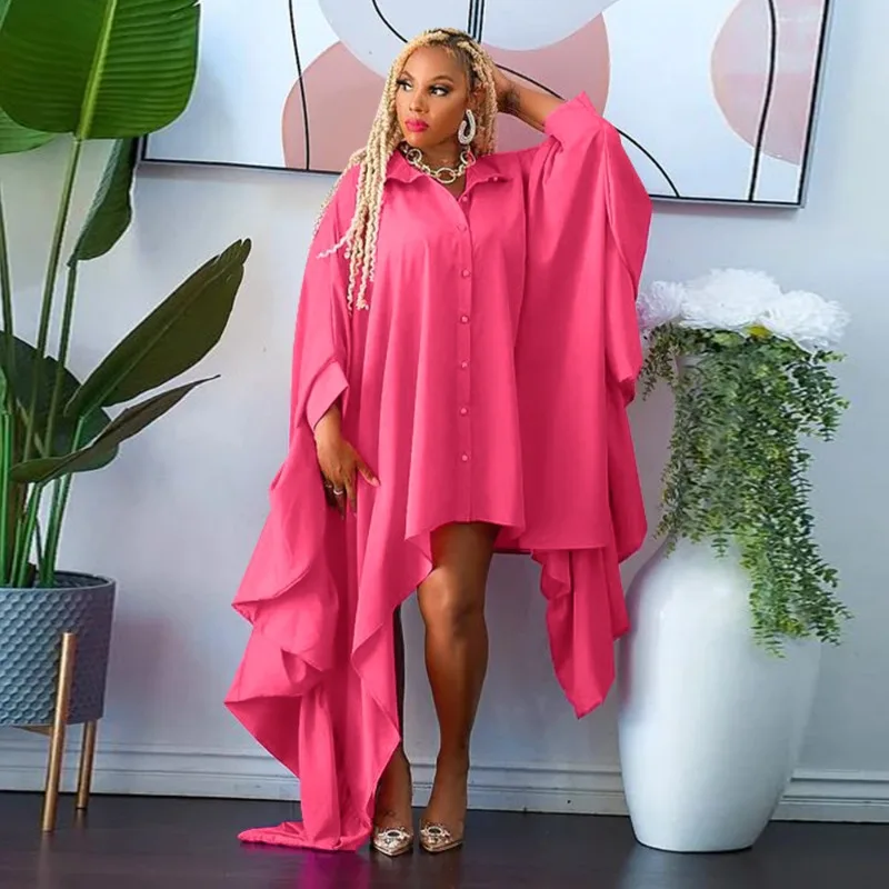 Women Solid Batwing Full Sleeve Asymmetrical Oversized Long Shirts Fashion Turn Down Collar Single Breasted Loose Smock Dress
Women Solid Batwing Full Sleeve Asymmetrical Oversized Long Shirts Fashion Turn Down Collar Single Breasted Loose Smock Dress
