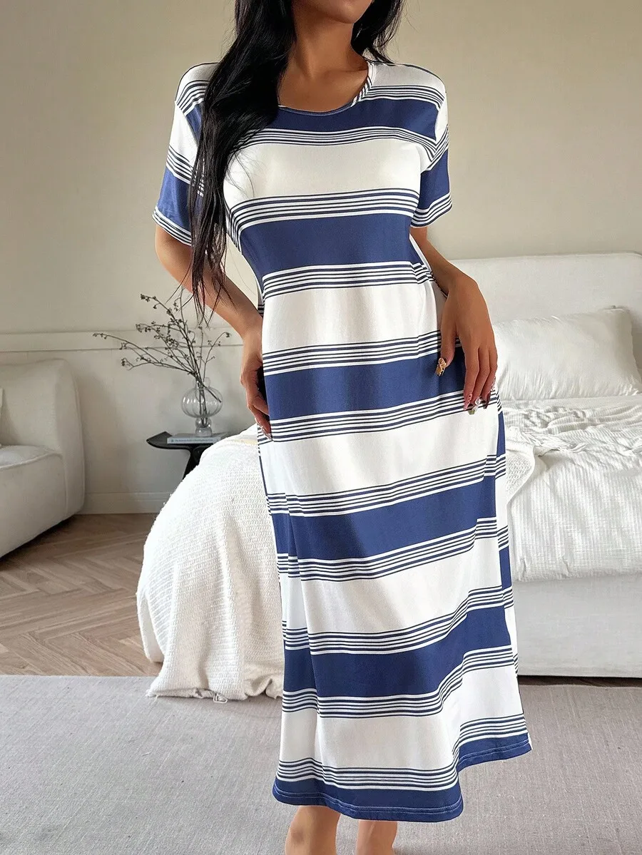 Womens Casual Blue And White Striped Loose Knit Midi Dress
Womens Casual Blue And White Striped Loose Knit Midi Dress