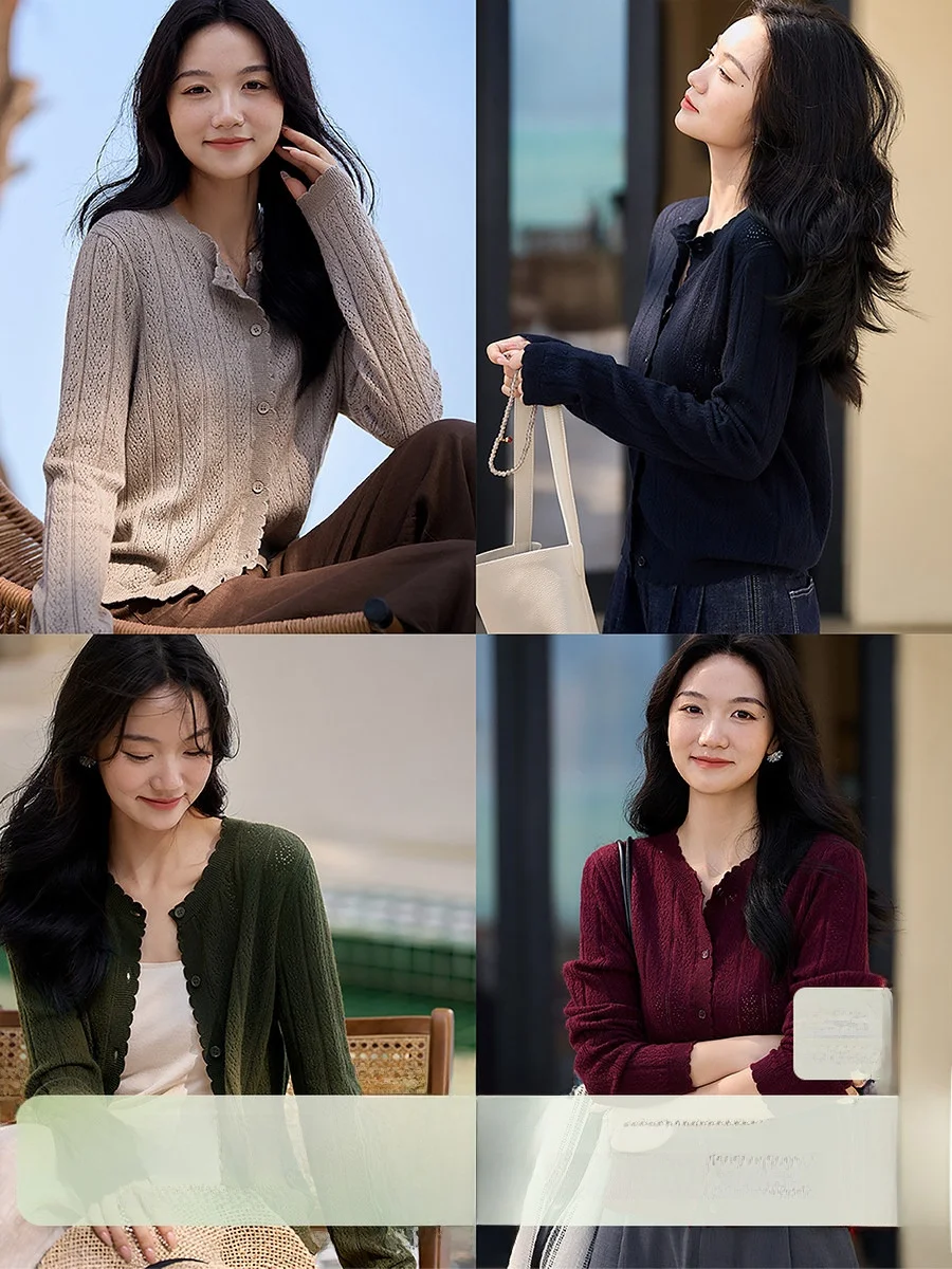 Celia Craft Wool Cashmere Knitted Open Cardigan round Neck Hollow out Lace Elegant Style Women's Long Sleeve Breathable Skin-...
Celia Craft Wool Cashmere Knitted Open Cardigan round Neck Hollow out Lace Elegant Style Women's Long Sleeve Breathable Skin-...