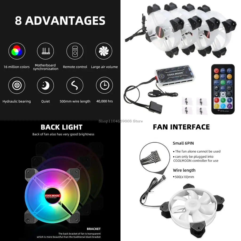 120mm for Case Fan, RGB for Case Fans, 5V-6pin RGB for Case Fans Coolmoon with C
120mm for Case Fan, RGB for Case Fans, 5V-6pin RGB for Case Fans Coolmoon with C