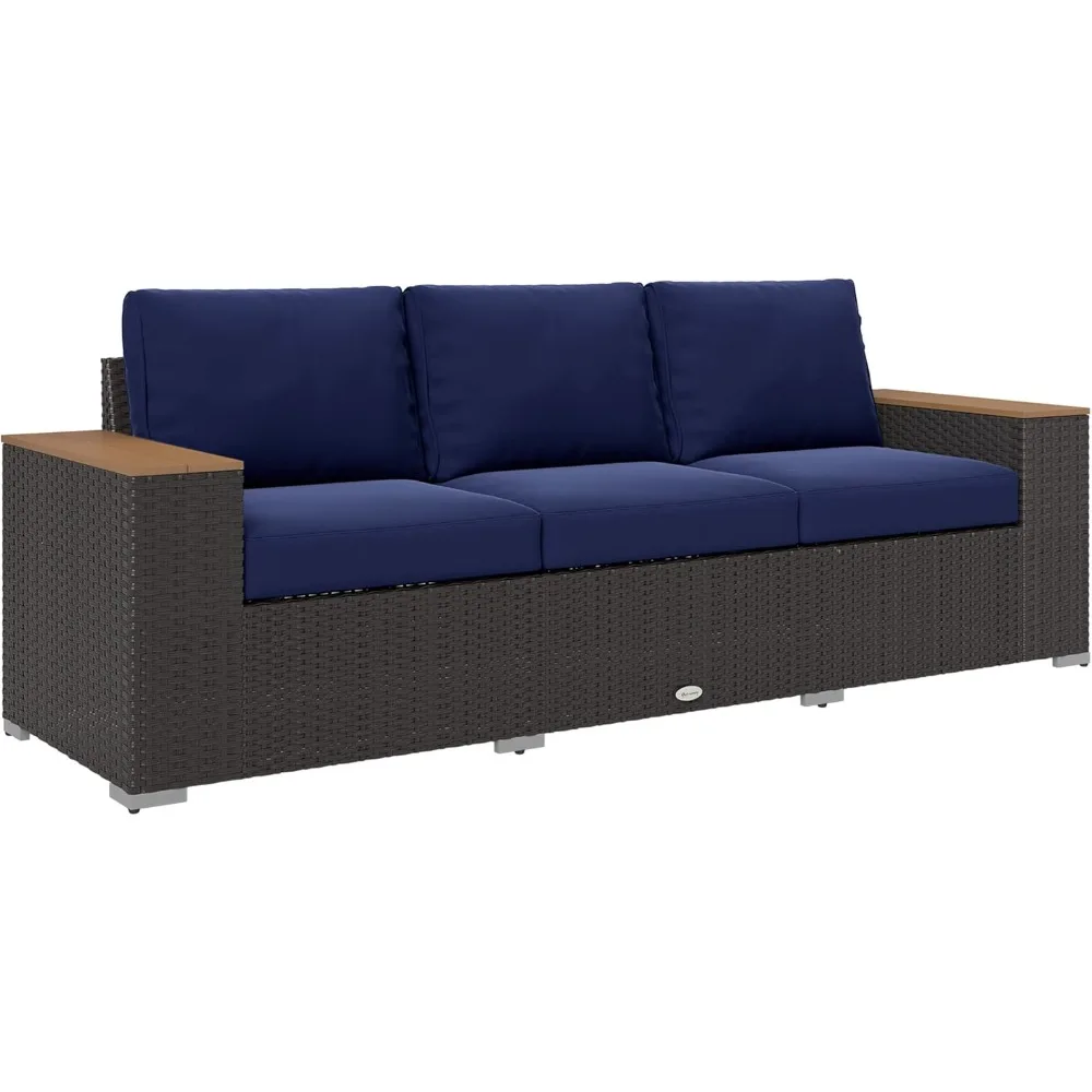 3-Seat Outdoor Patio Sofa with Cushions, PE Rattan Wicker Sofa with Wood Grain Wide Armrests, Outdoor Wicker Couch
3-Seat Outdoor Patio Sofa with Cushions, PE Rattan Wicker Sofa with Wood Grain Wide Armrests, Outdoor Wicker Couch