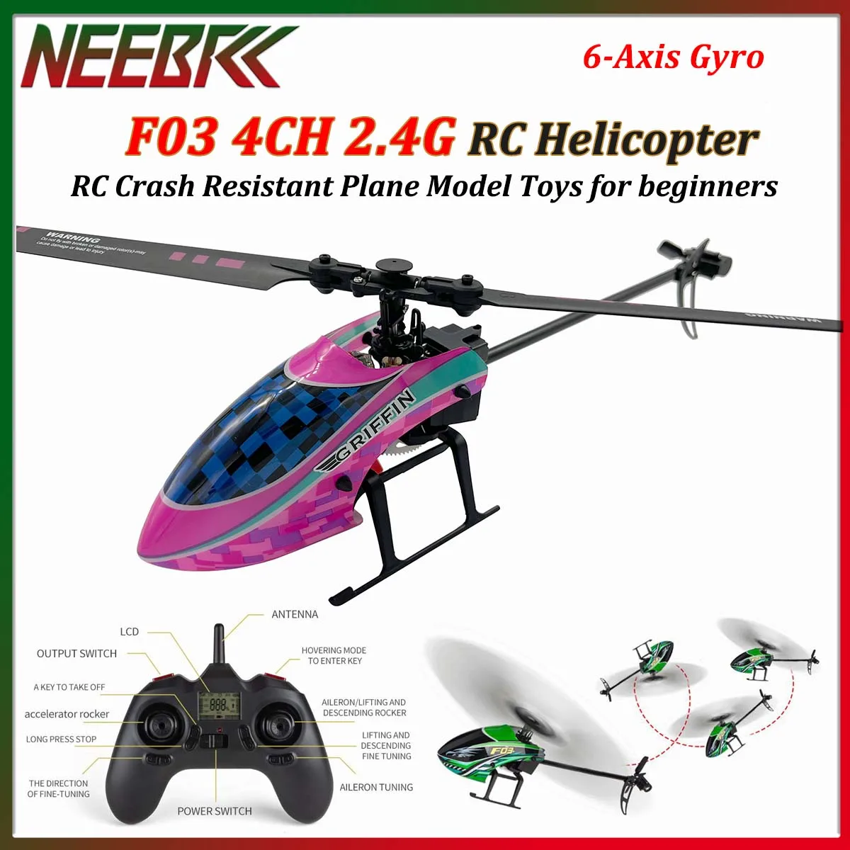 NEEBRC F03 RC Вертолет 4CH 2,4 ГГц 6-осевой гироскоп RTF Подарок Пульт дистанционного управления Устойчивая к ударам модель самолета Игрушки для детей и взрослых
NEEBRC F03 RC Вертолет 4CH 2,4 ГГц 6-осевой гироскоп RTF Подарок Пульт дистанционного управления Устойчивая к ударам модель самолета Игрушки для детей и взрослых