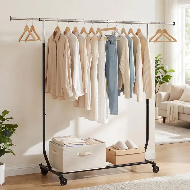 Rolling Clothes Rack Extendable Garment Stand for Hanging Clothes
Rolling Clothes Rack Extendable Garment Stand for Hanging Clothes